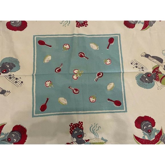 Vintage Cotton Linen  Tablecloth Black Americana 48" x  52" 1939s - 1950s - Picture 1 of 11